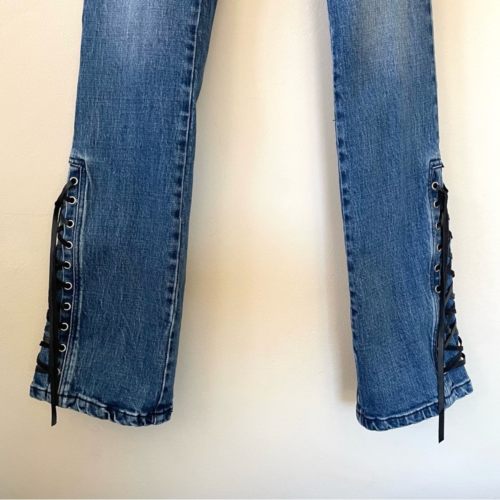 Free People Blank NYC The Hoyt High Rise Mini Flare Lace Up Jeans Size 26 - Picture 5 of 15